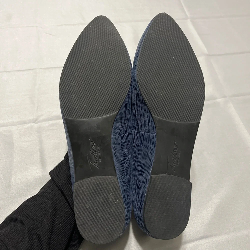 Trotters Pointed Toe‎ Loafers Womens Navy Blue Excellent Lizard Embossed Leather